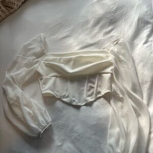 Elegant White Sheer Sleeve Women's Top